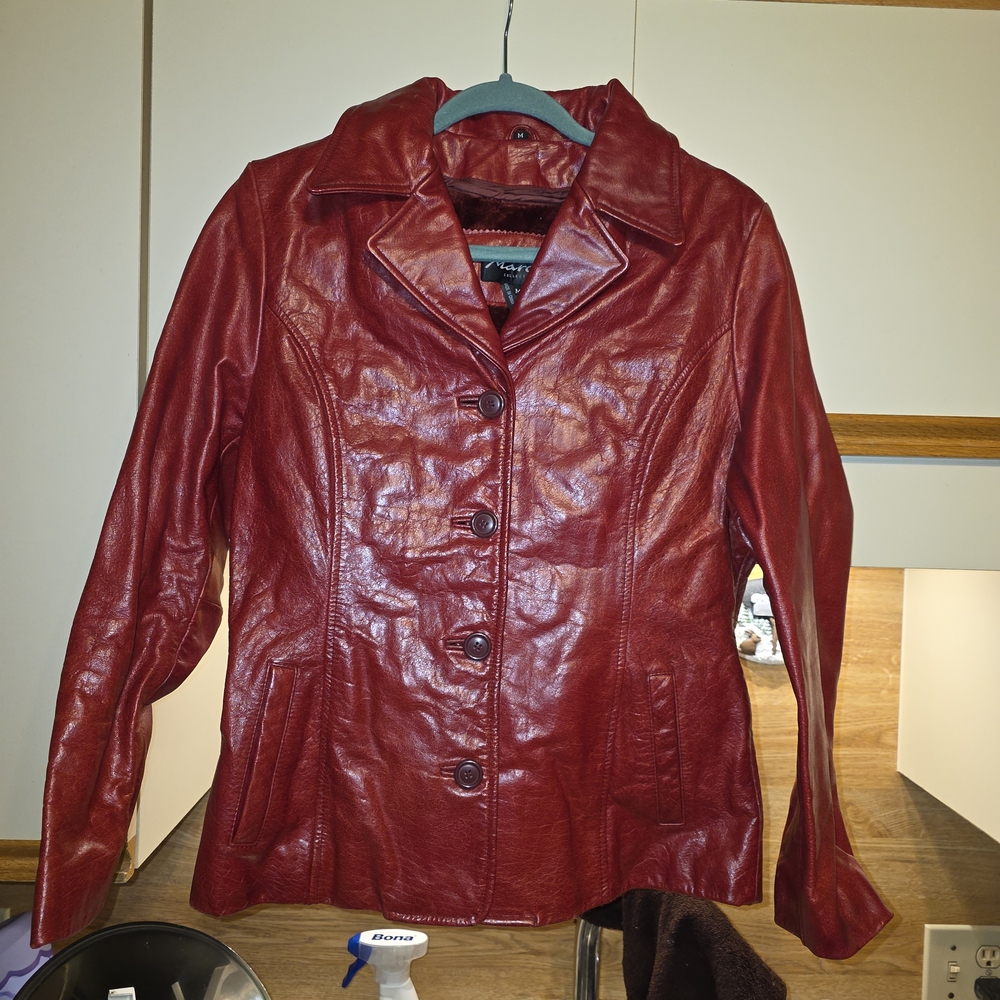 Elegant Red Leather Jacket for Women